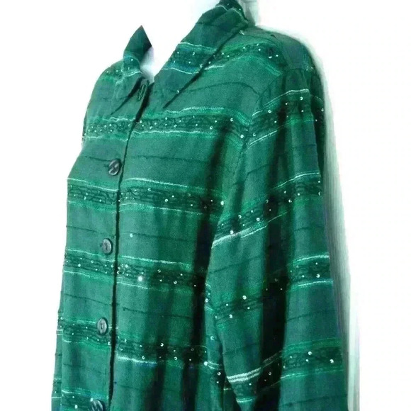 Coldwater Creek reversible shirt shacket jacket Medium brocade embellished green - Picture 7 of 12